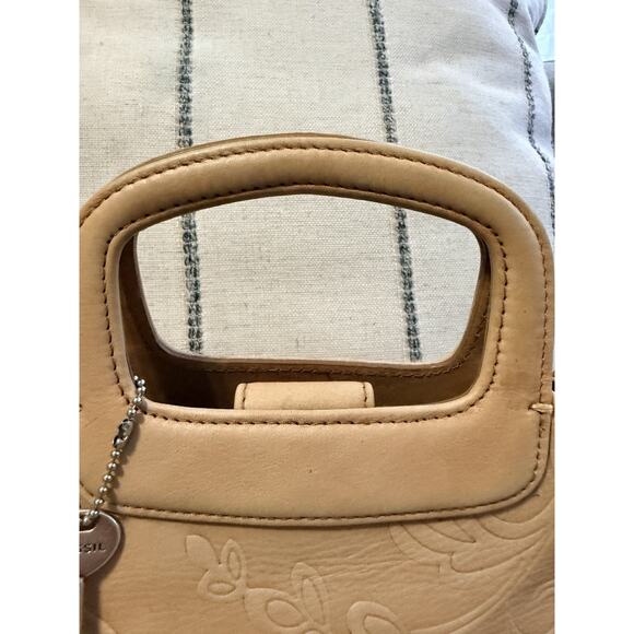 Vintage Fossil Embossed Genuine Leather Purse Crossbody Bag Tan Beige Y2K 90s - Picture 4 of 13